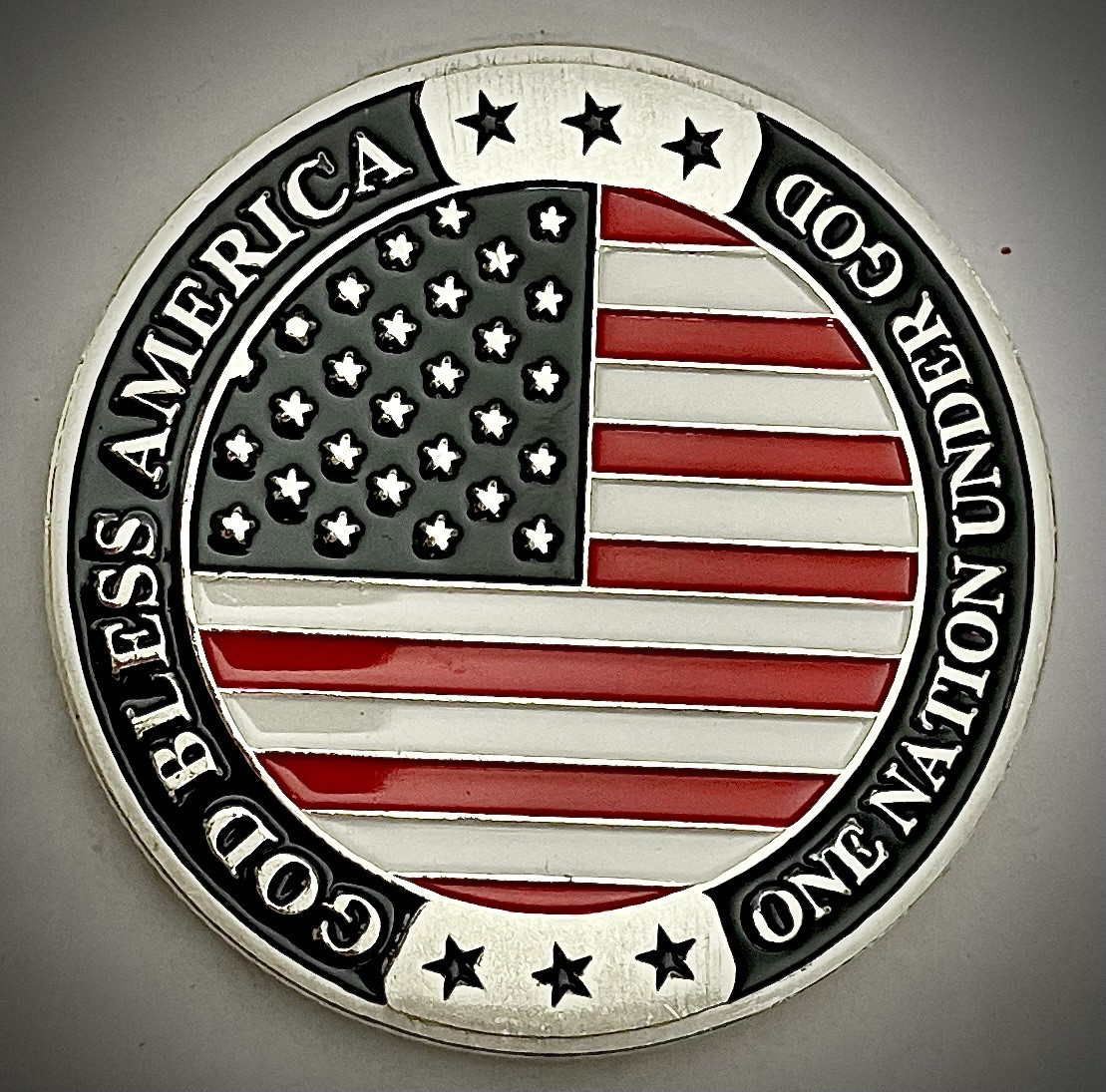 God Bless America Challenge Coin-US Flag-Psalm 33:12-Silver Colored-Stars/Stripe