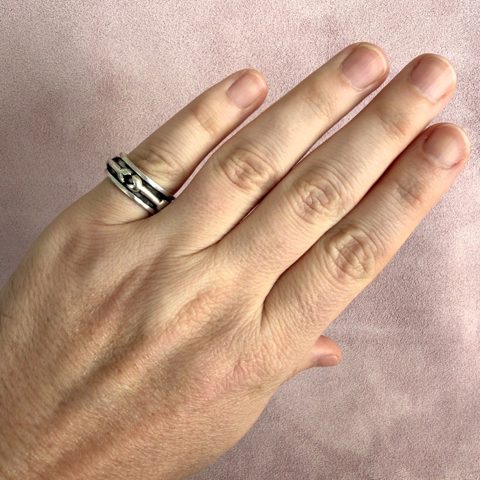 sterling silver mens vintage bones spinner band ring size 8.75