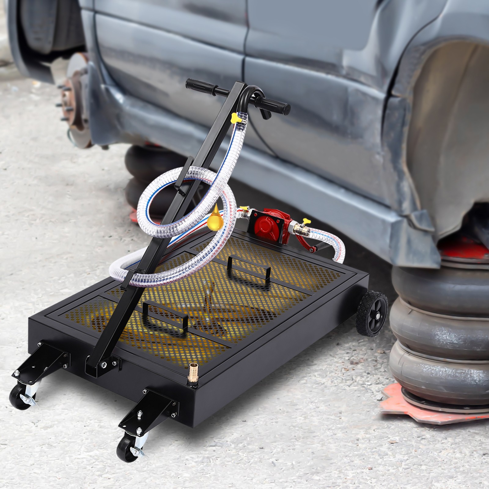 Oil Drain Pan 15 Gallon Oil Drain Tank Oil Change Pan with Manual Rotary Pump