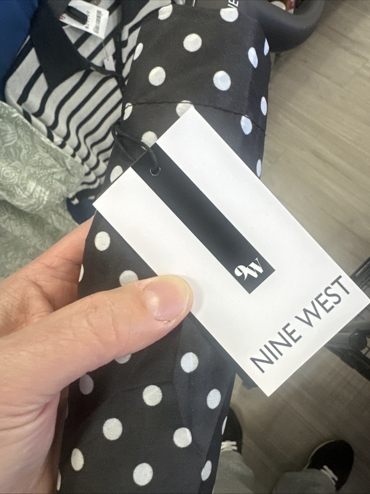 Nine West Umbrella Auto Open/ Close Brown w Multicolored Dots NWT