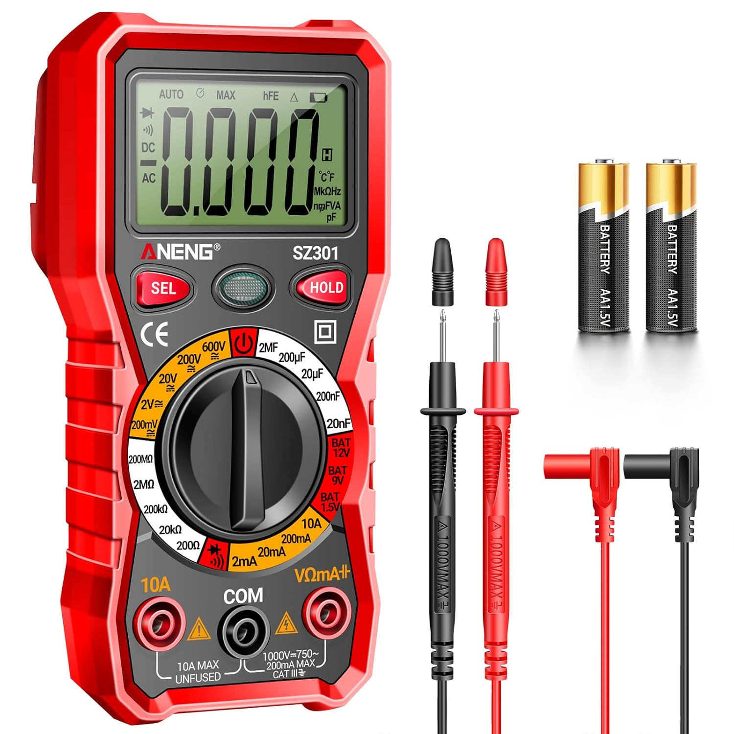 Multimeter with Case,Ohm Volt Amp Meter,Digital Voltage Tester Measures DC AC Vo