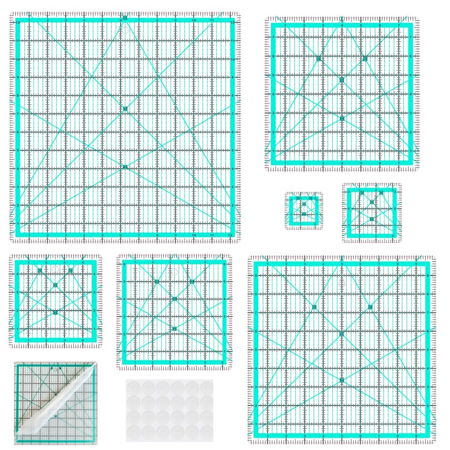7 Quilting Rulers,Quilting Squares(2.5",3.5",5",6.5", 8",10",12.5") Light blue