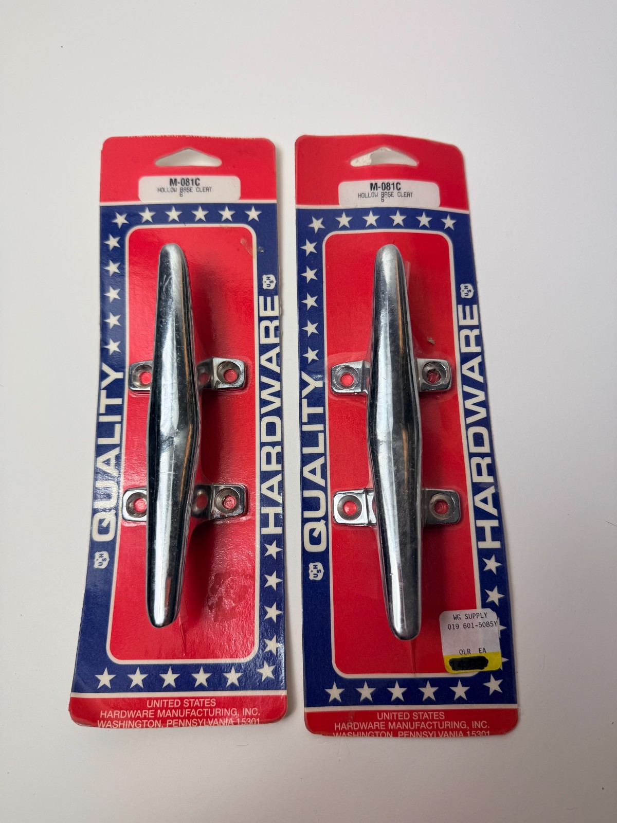 Set 2 NEW 6" HOLLOW BASE CLEAT US Hardware M-081C Boat Dock Pre Drilled Chrome