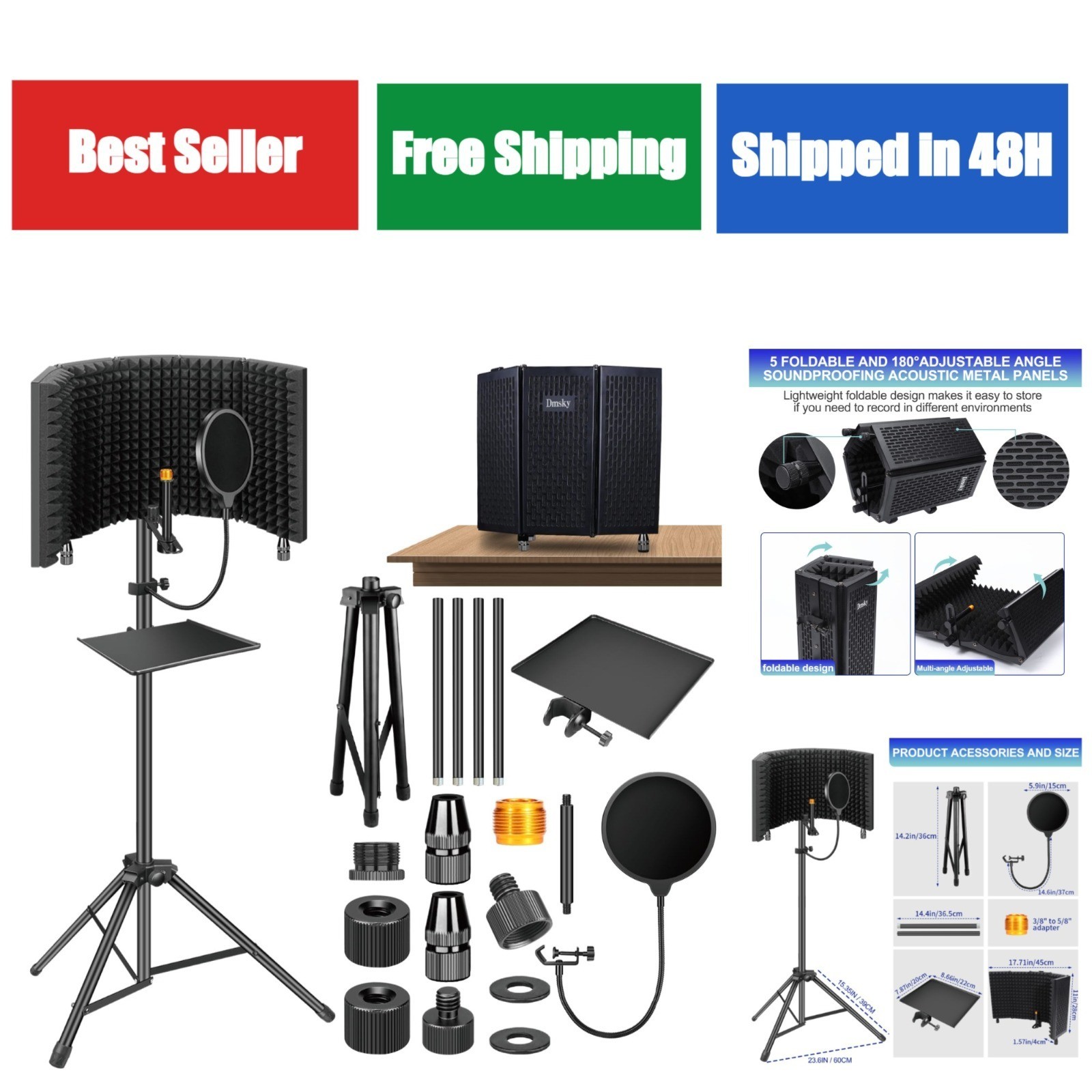 Dmsky Microphone Isolation Shield with Pop Filter & Tripod Stand