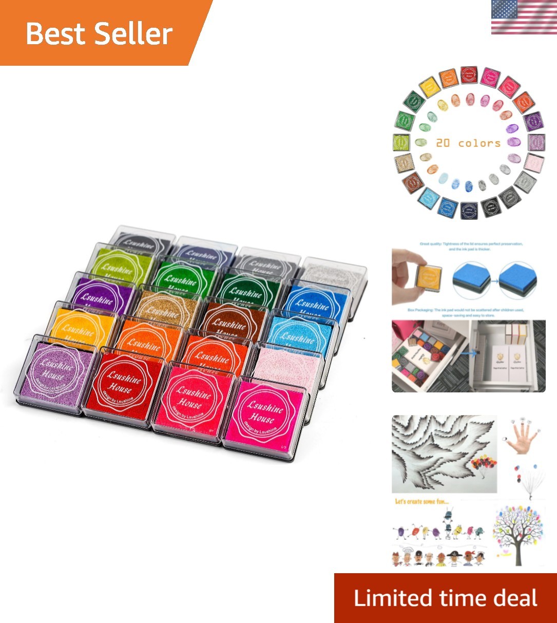 20 Color Pack of Safe Finger Ink Pads - Easy Clean & Imaginative Kids Crafting