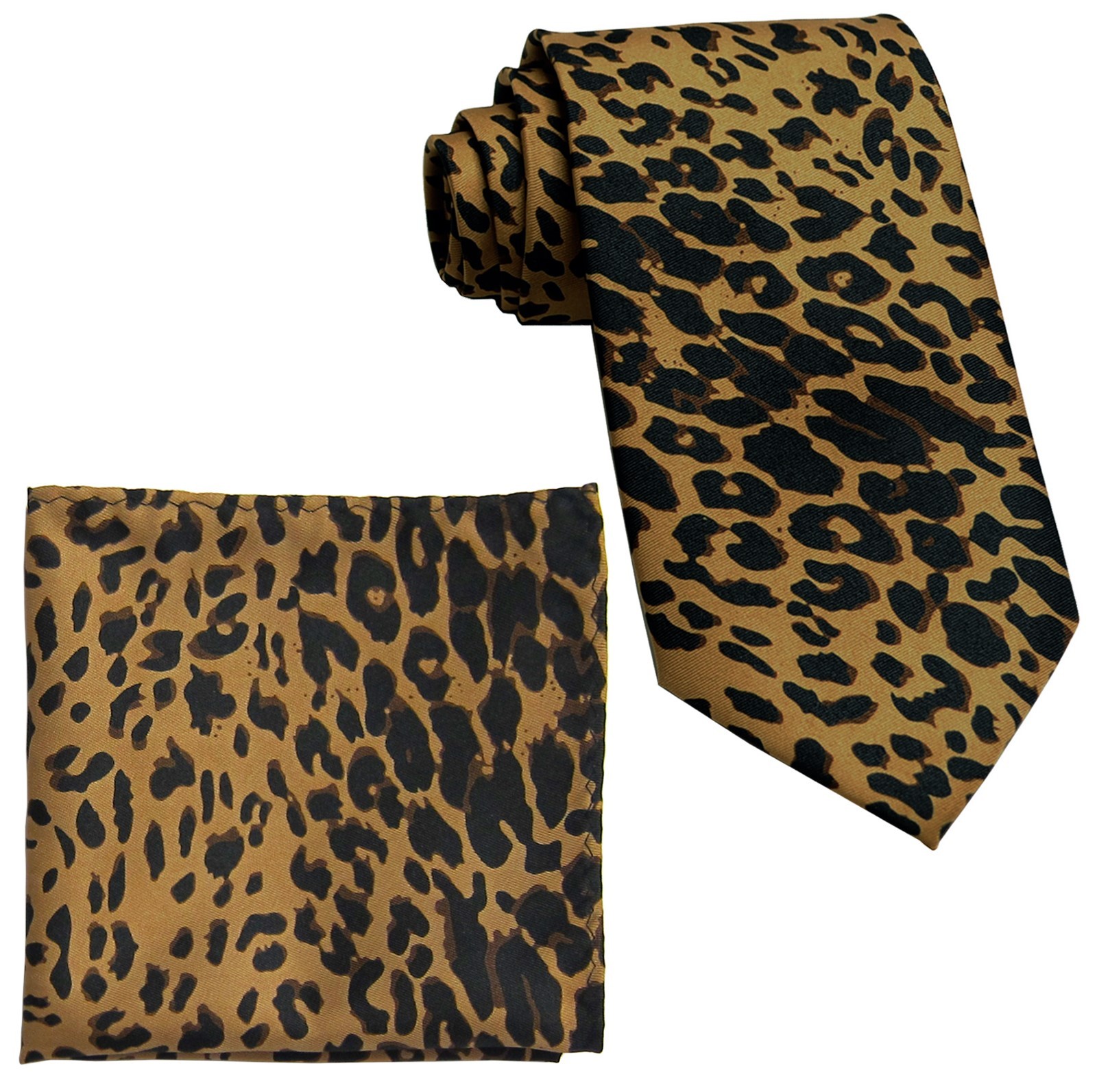 New Polyester Leopard Animal Print Formal Party Occasion Neck tie & Hankie Brown