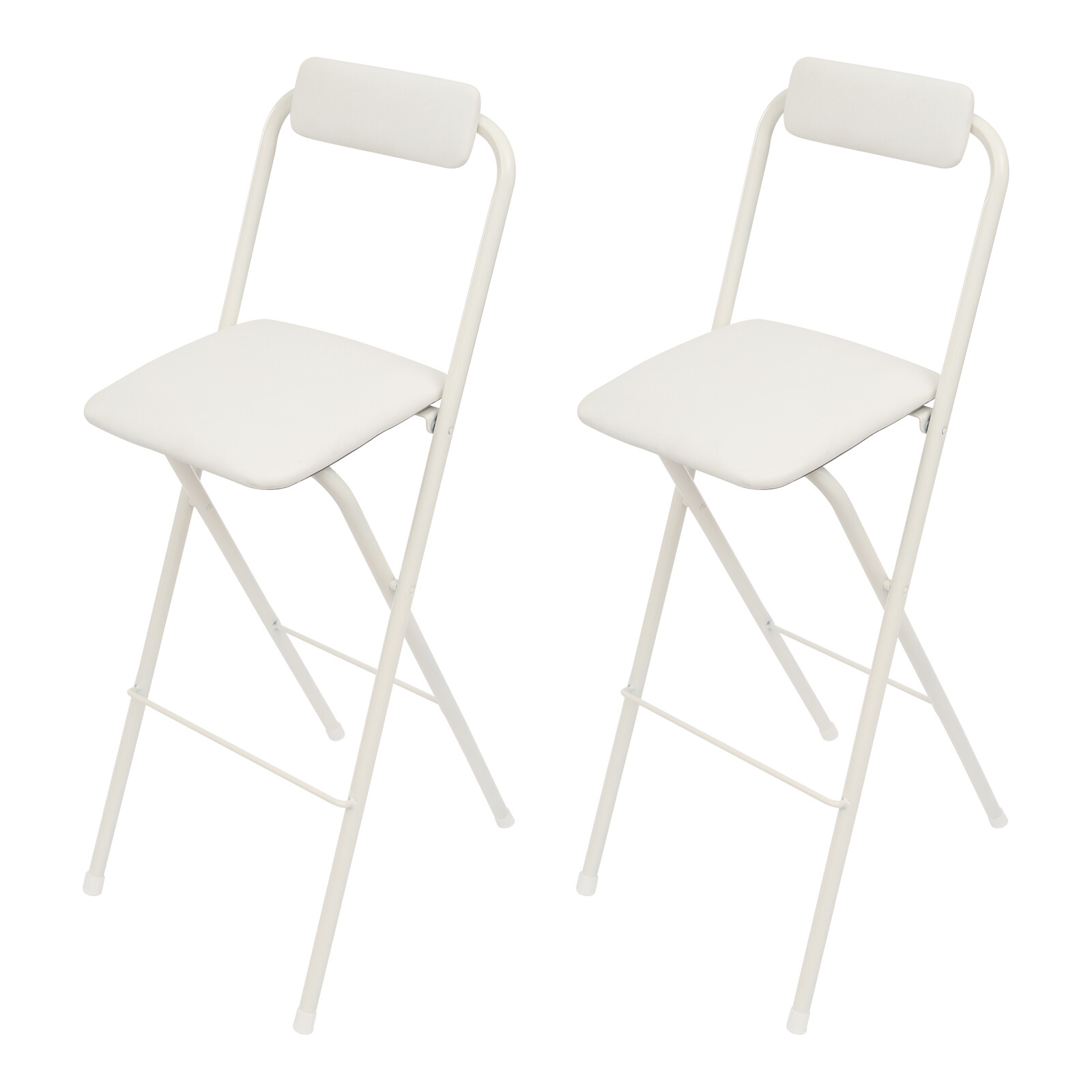 2 PCS Tall Folding Chair Portable Folding Stool Foldable Bar Chair 75cm White