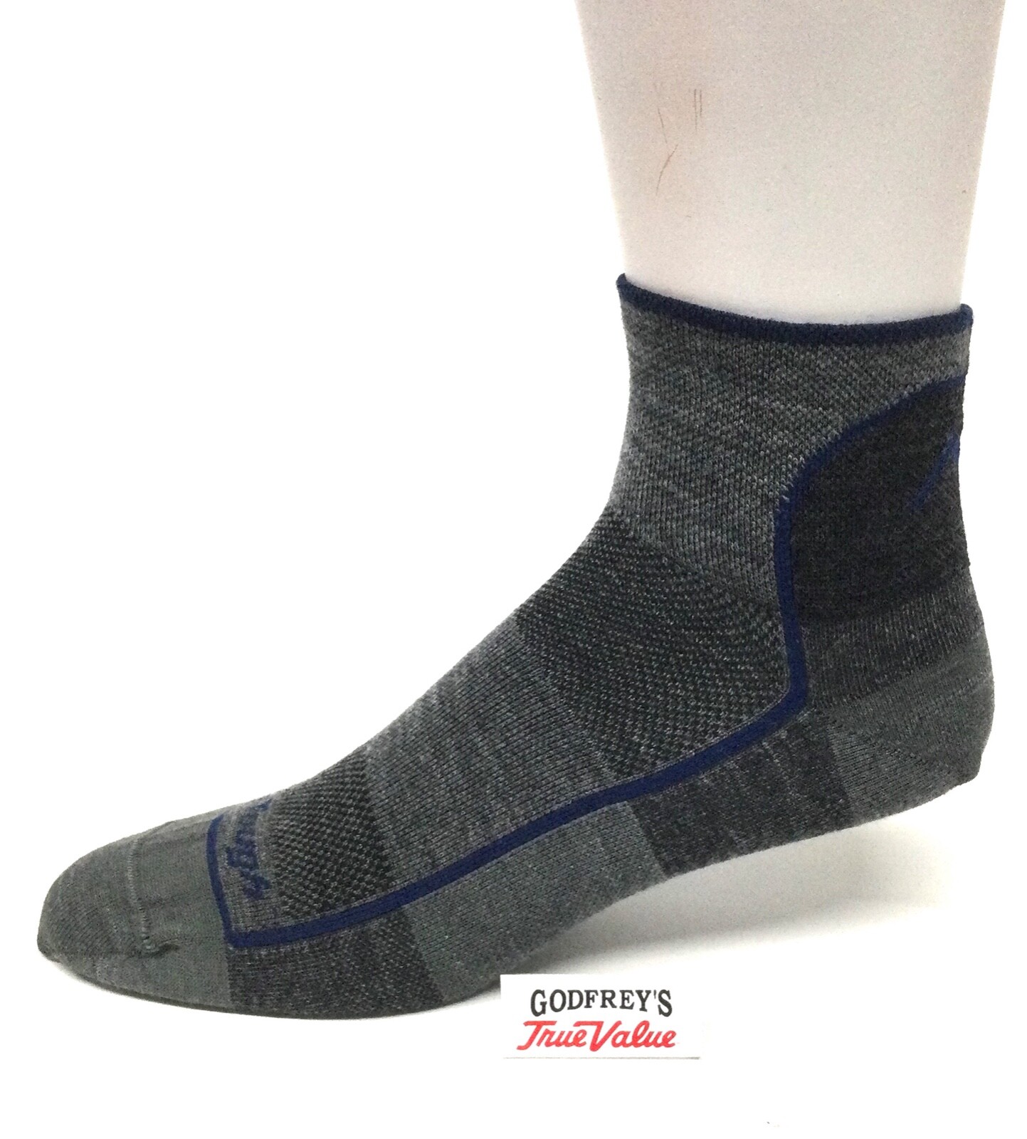 USA 1715 DARN TOUGH MEN'S CHARCOAL Run/Bike MERINO WOOL 1/4 SOCKS Light M L XL