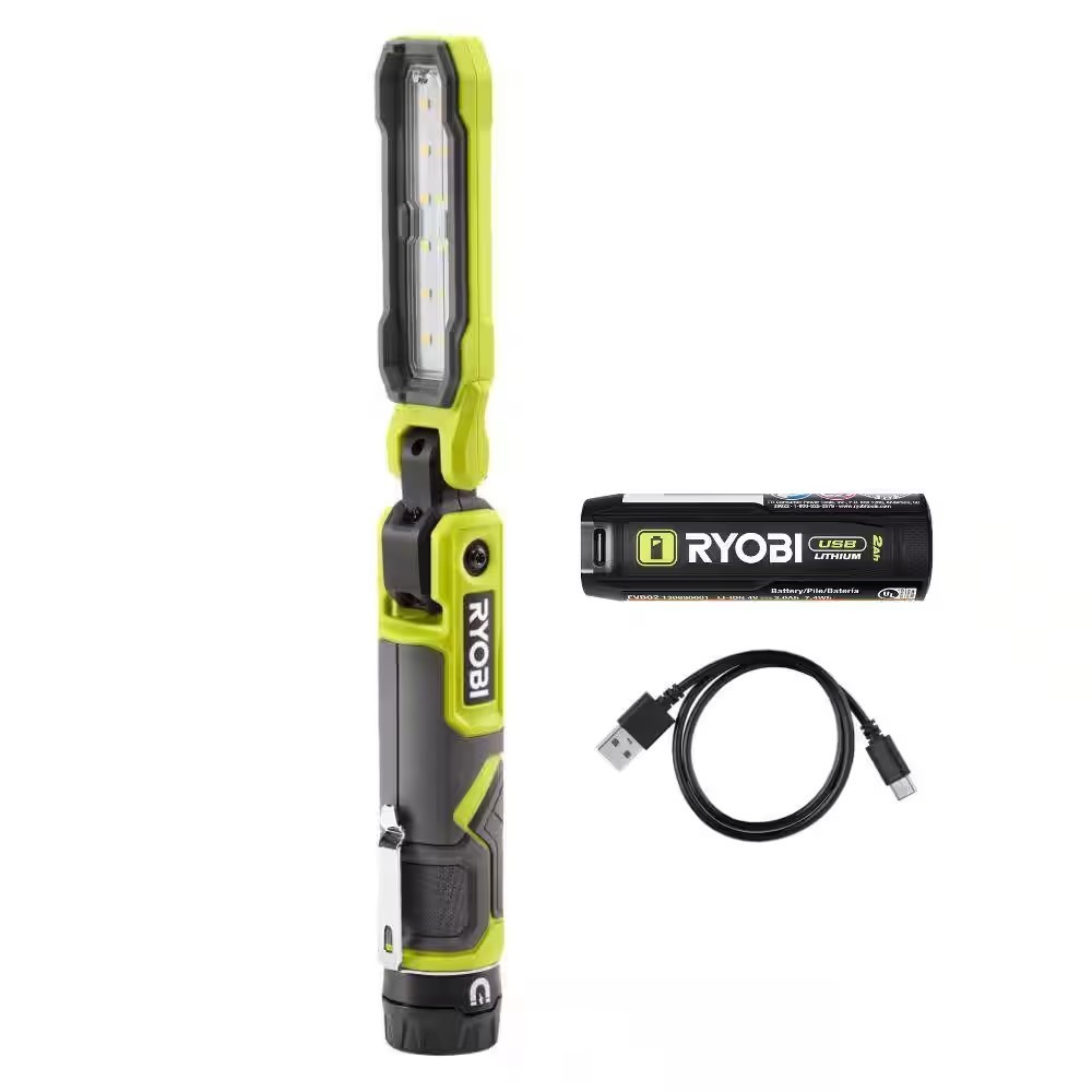New Ryobi FVL56K  550 Lumens Rechargeable Inspection Flashlight Kit 2 Ah Battery