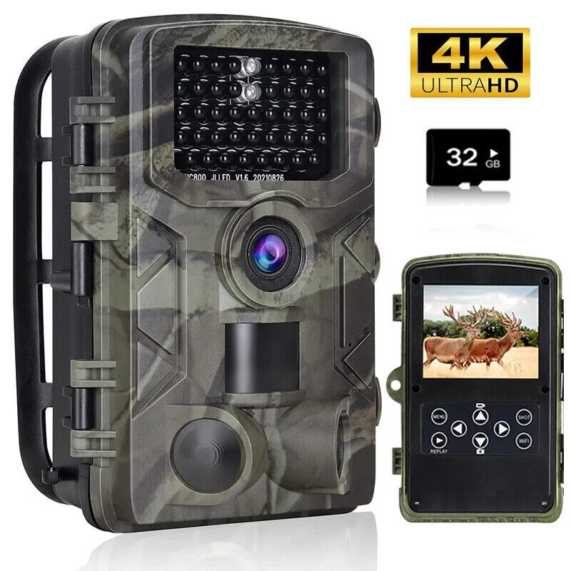 50MP 4K Hunting Game Trail Camera IP66 Wildlife Cam Night Vision +32GB Card