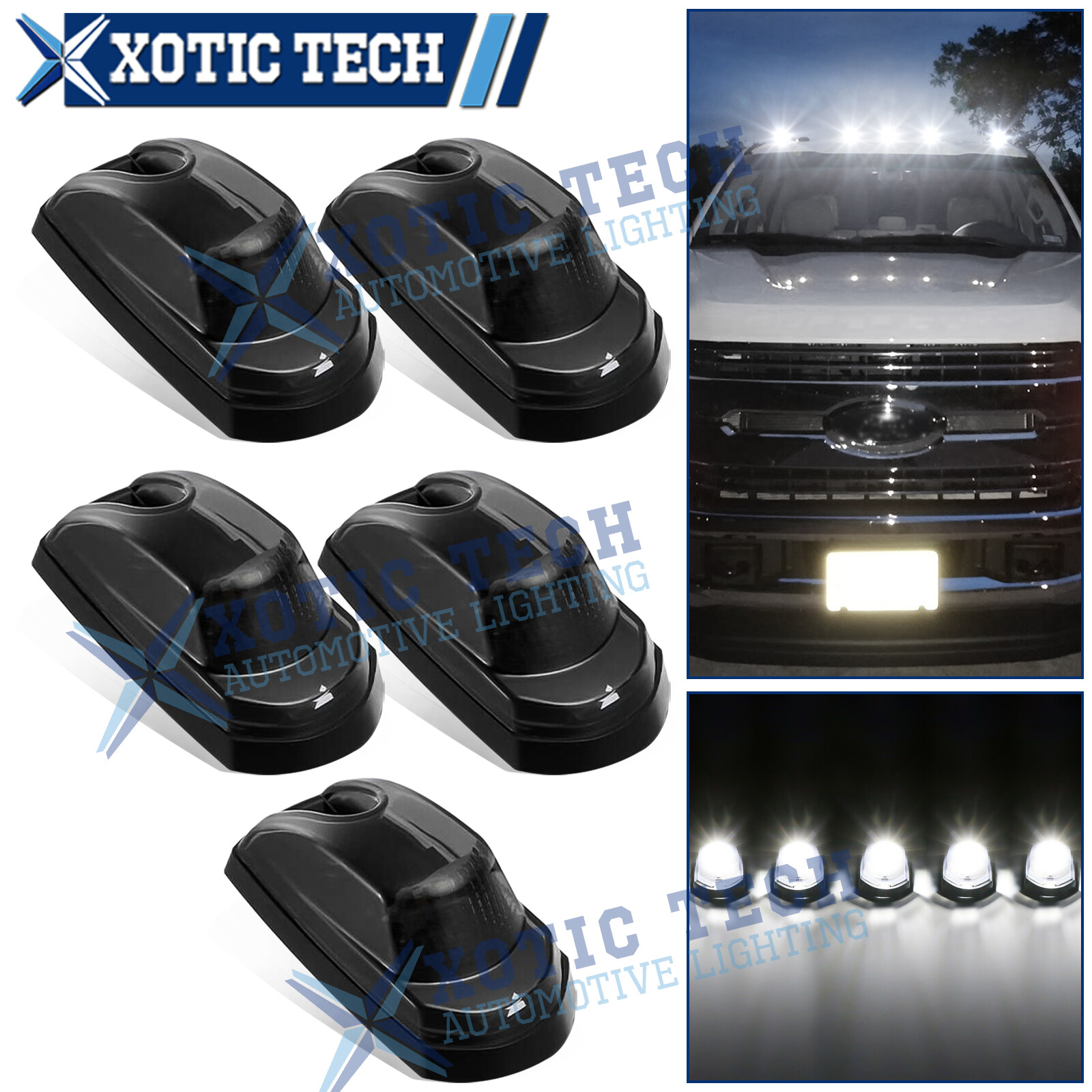 Smoked Lens 6000K White LED Cab Roof Clearance Light For 17-24 Ford F250 F350