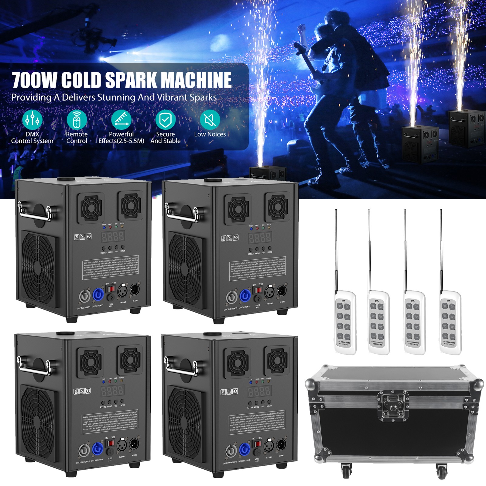 700W Cold Spark Machine Fireworks Flame Spray Stage Effect DMX Wedding DJ Party