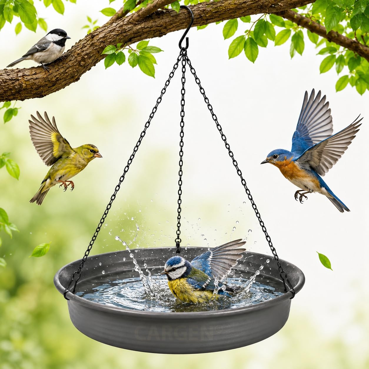 Hanging Bird Bath Bird-Feeder - CARGEN 30cm x x 48cm, Dark Grey