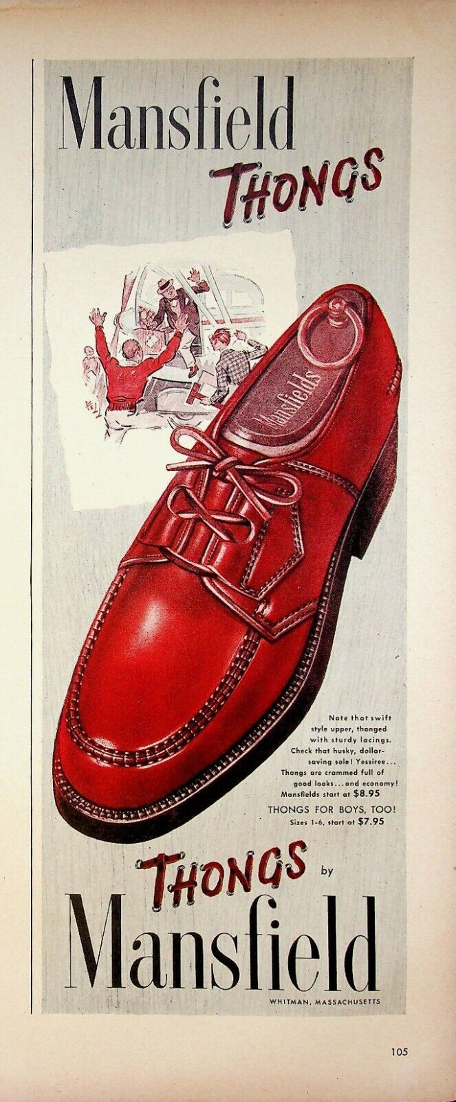 1949 Thongs Mansfield Men's Shoes Vintage Print Ad 1940s Prop Plane