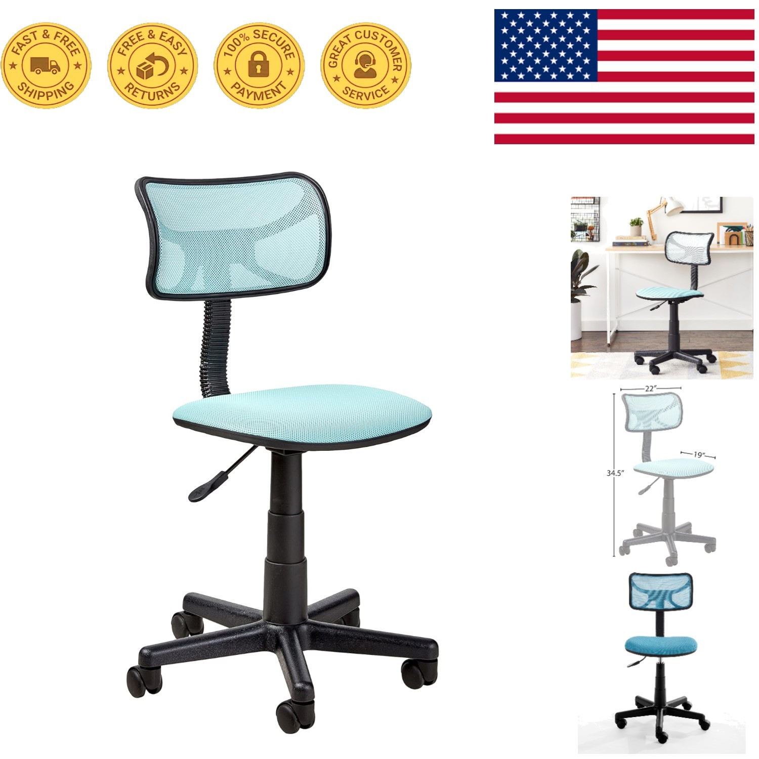 Versatile Blue Mesh Swivel Chair - Perfect for Offices or Study Environments