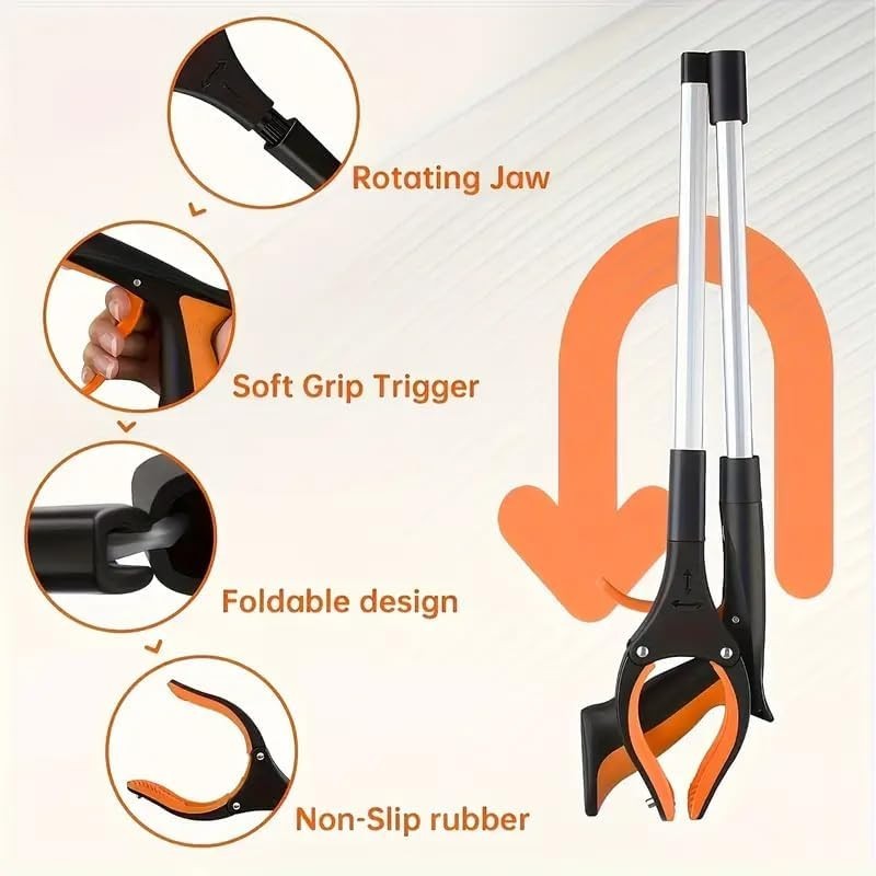 Folding Reach Grabber Tool 360° rotating jaws and a magnetic tip Lightweight 2Pc