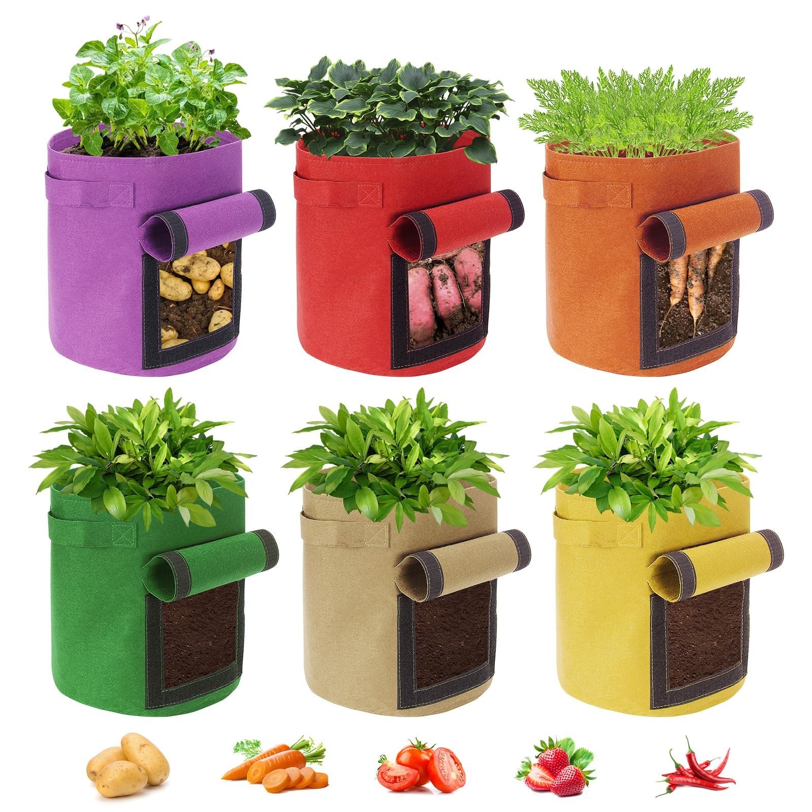 6 Pack 15 Gallon Potato Grow Bags with Flap, Potato Growing Bags Garden Plant...