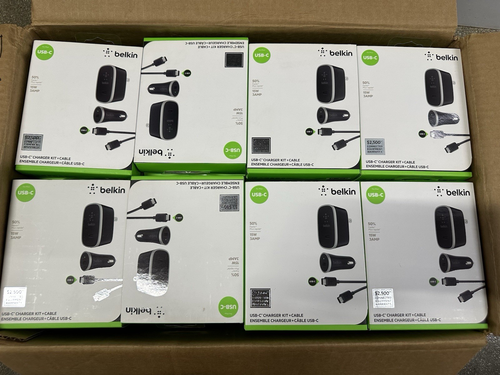 Belkin USB-C Charging Kit Lot 20 Wall Car Chargers Cable 15W 3A New