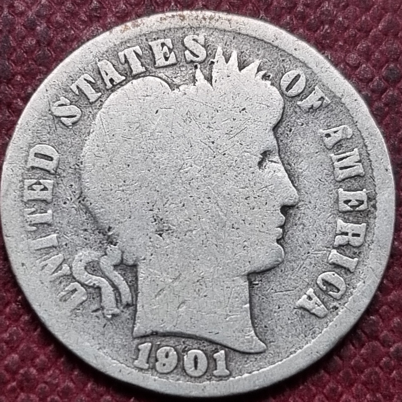 1901 S Barber Dime 10c Circulated Key Date #103058