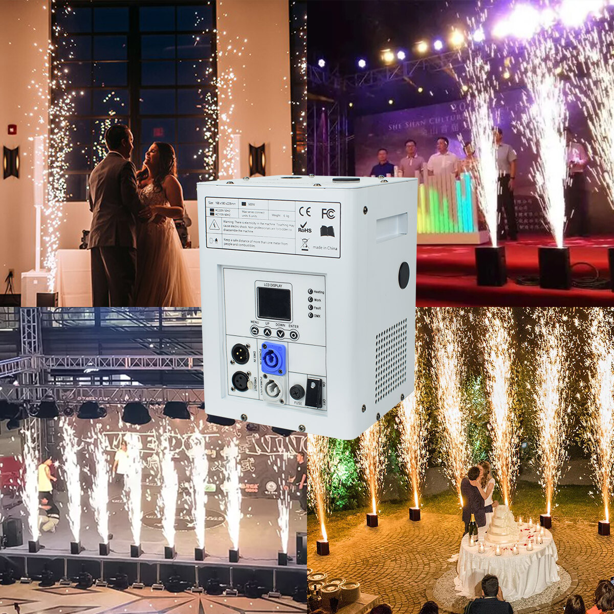 2X Cold Spark Machine DMX512 Spark Firework Machine with Flight Case White
