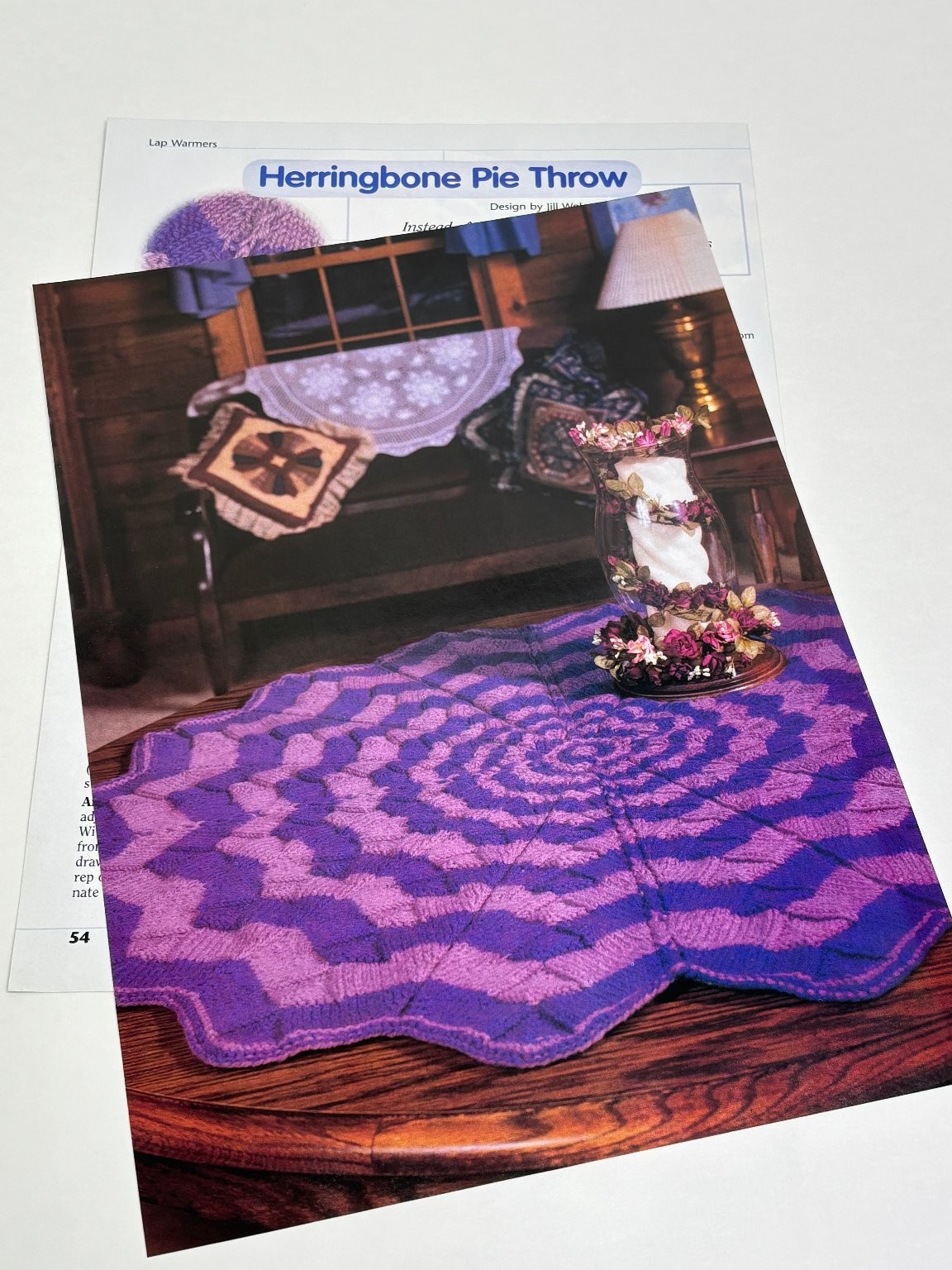 Jill Wolcott Herringbone Pie Throw Knitting Pattern Worsted 36in Book Pages