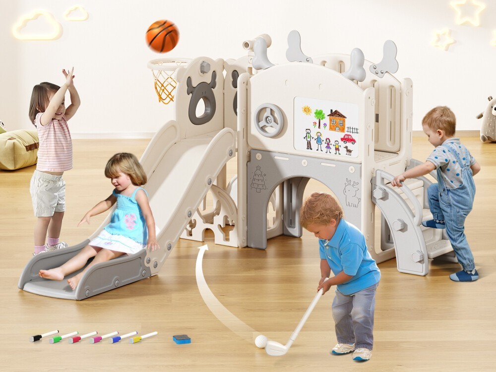 Kids Slide and Drawing Set,10in1 Toddler Slide Climber Indoor Outdoor Playground