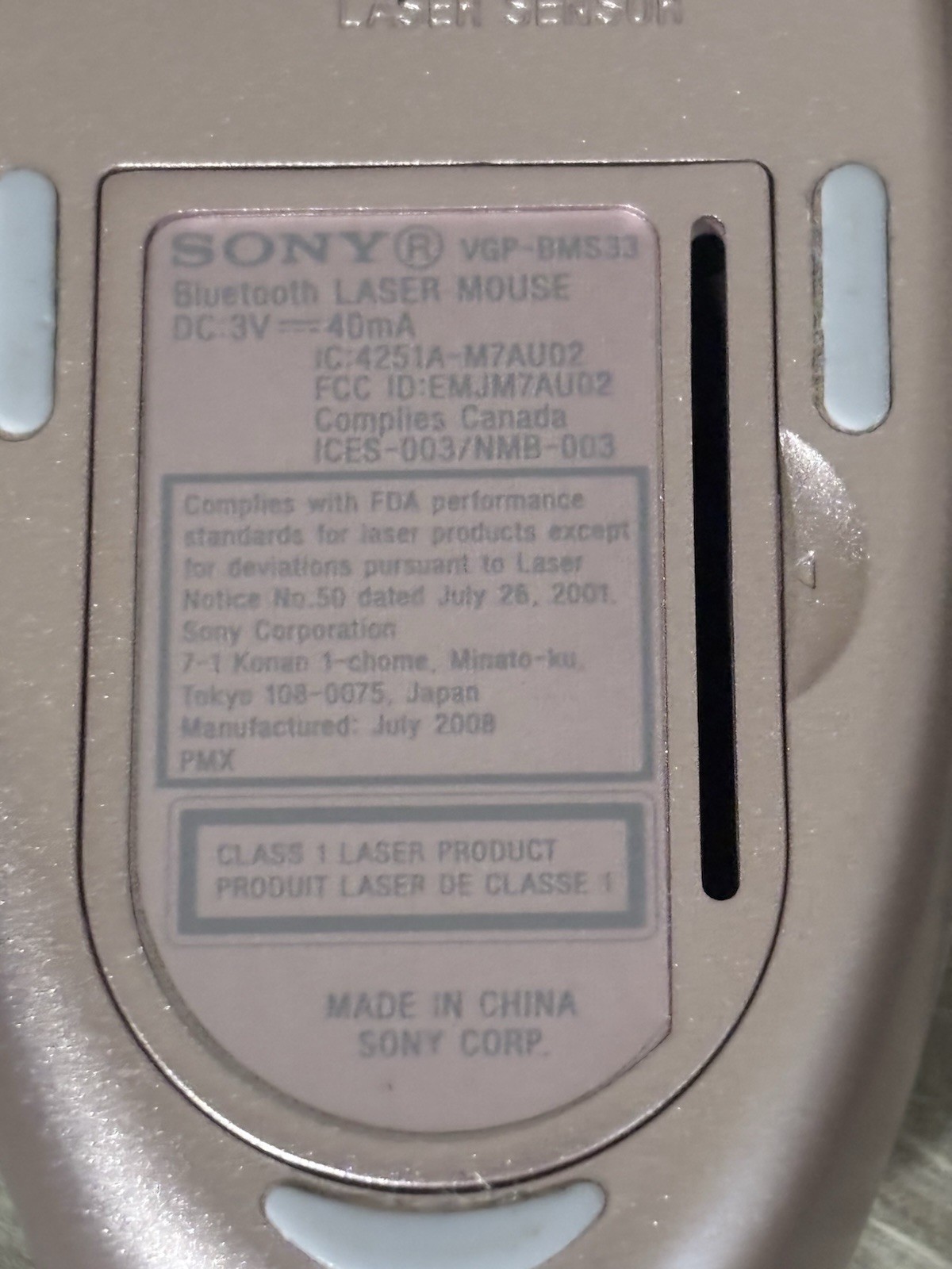 Sony Vaio Bluetooth Laser Wireless Mouse VGP-BMS33 - TESTED