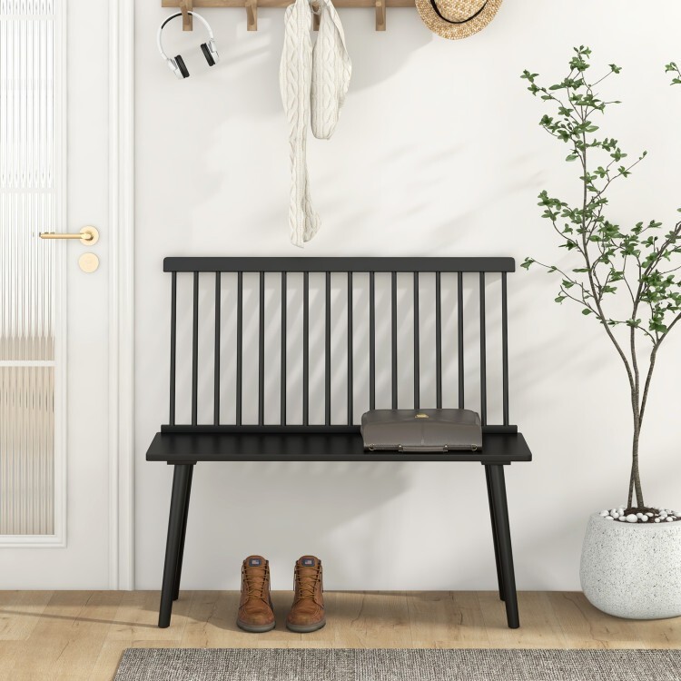 2 People Rubber Wood Kitchen Dining Bench w/ Comfortable Spindle Back Wide Seat