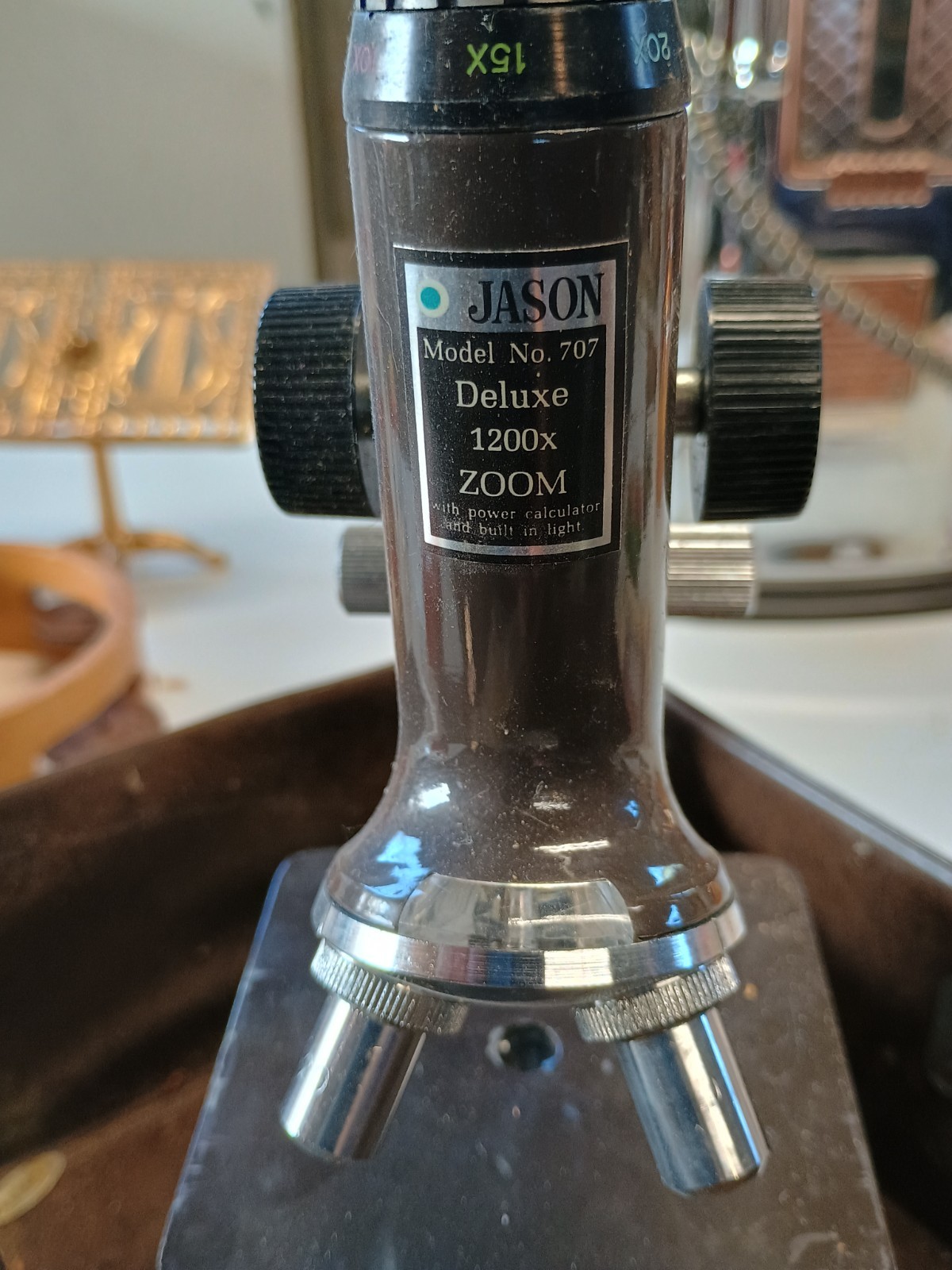 vintage microscope with case