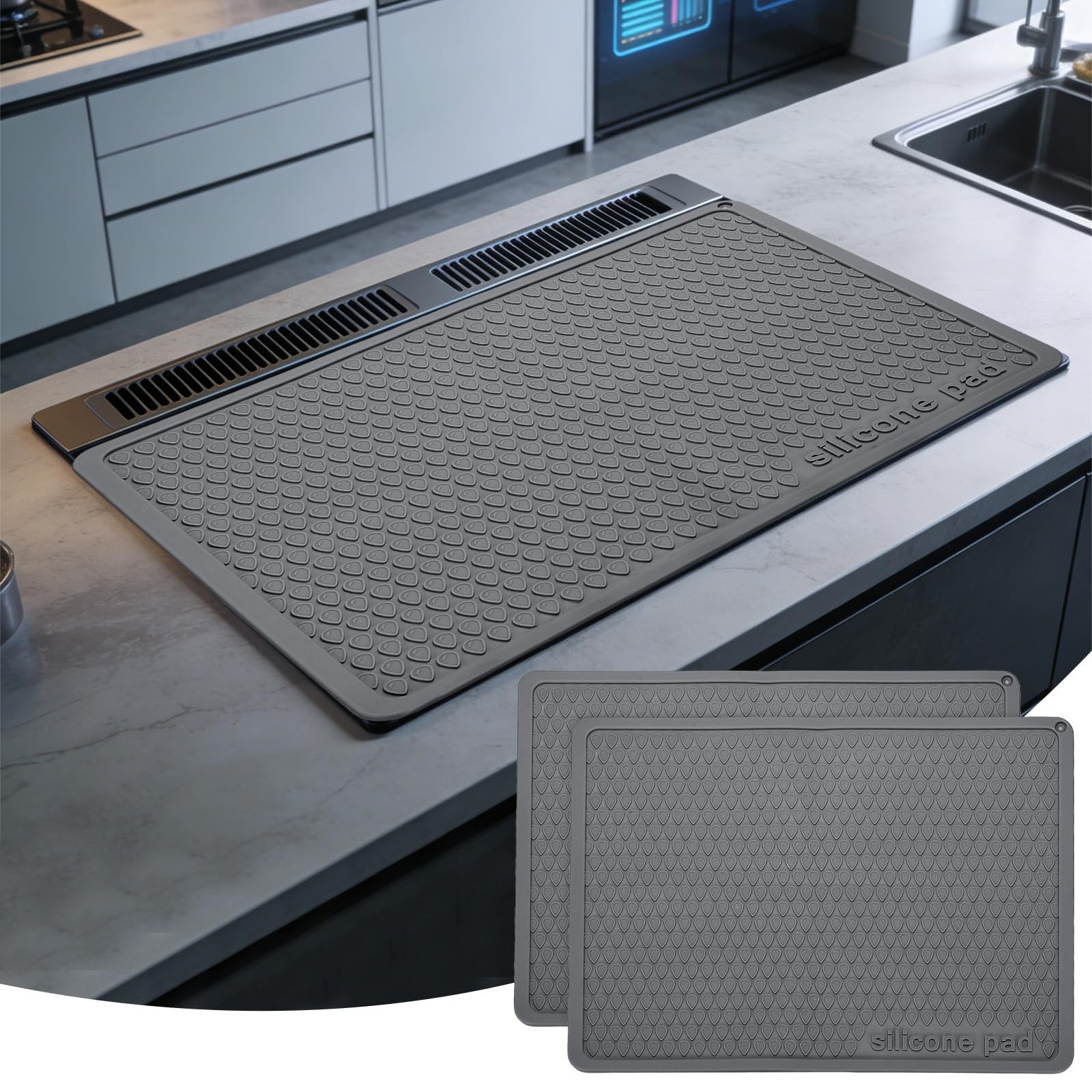 2 Pcs Dish Drying Mat, 16 x 12 Inch Silicone Heat Resistant Drying Pad Stove ...