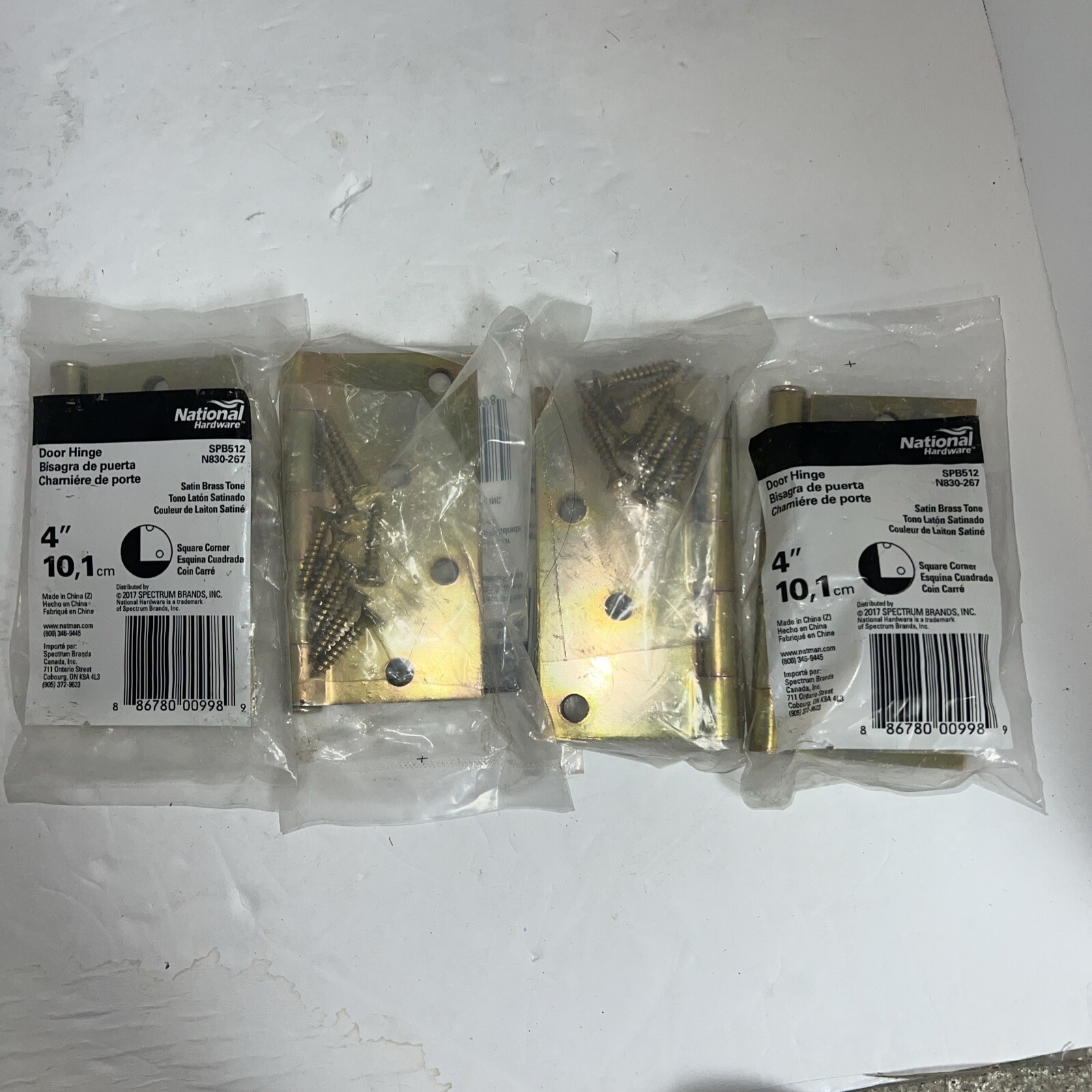 National 4 In. Square Satin Brass Tone Door Hinge N830267 Lot Of 4