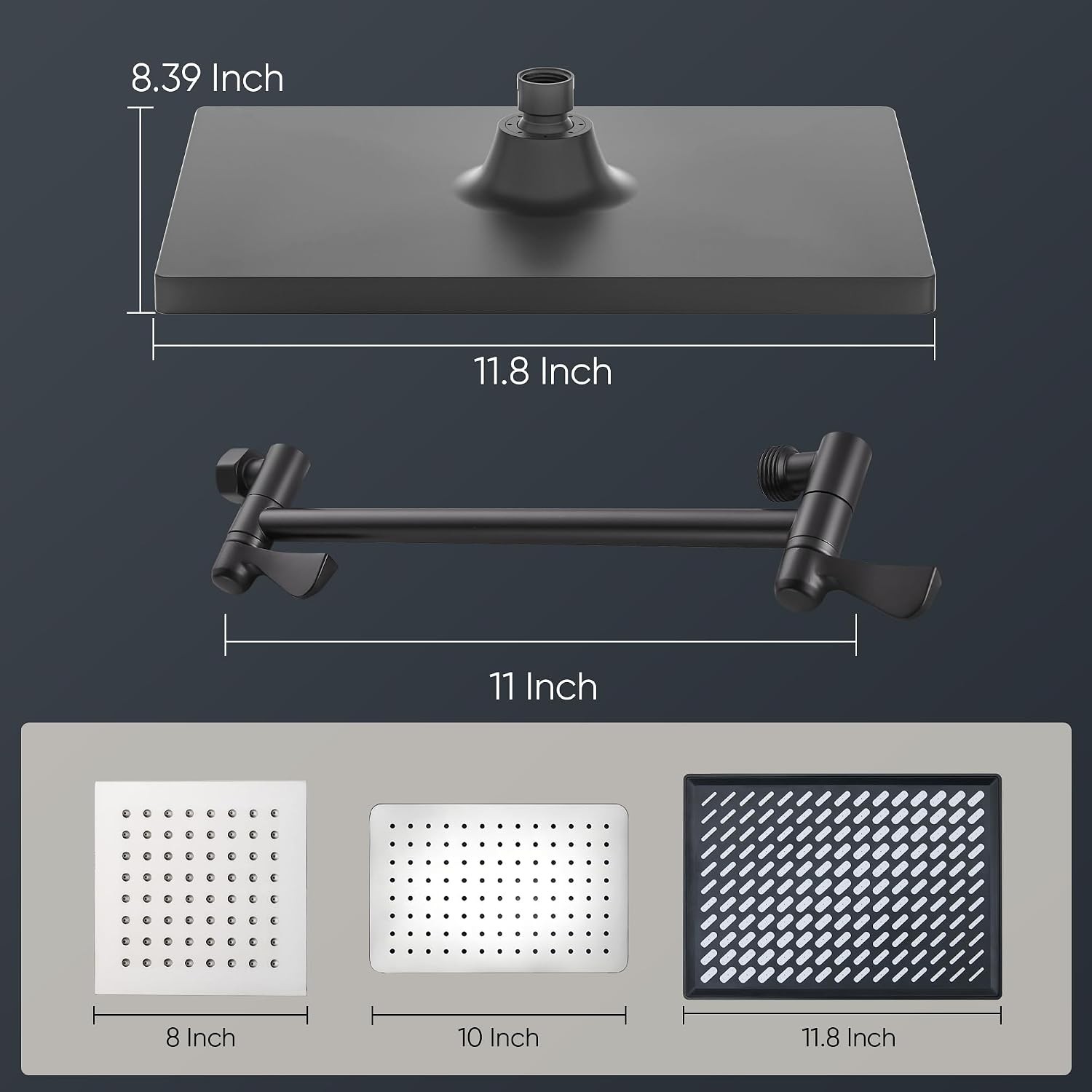 Rainfall Shower Head for Bathroom, 11.8 Inch Large Rectangular with Adjustable