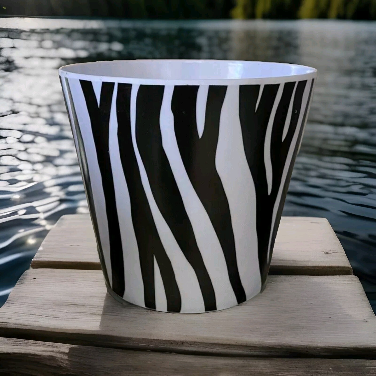 Zebra Stripe Melamine Pot container 4 1/2"H X 5"Opening
