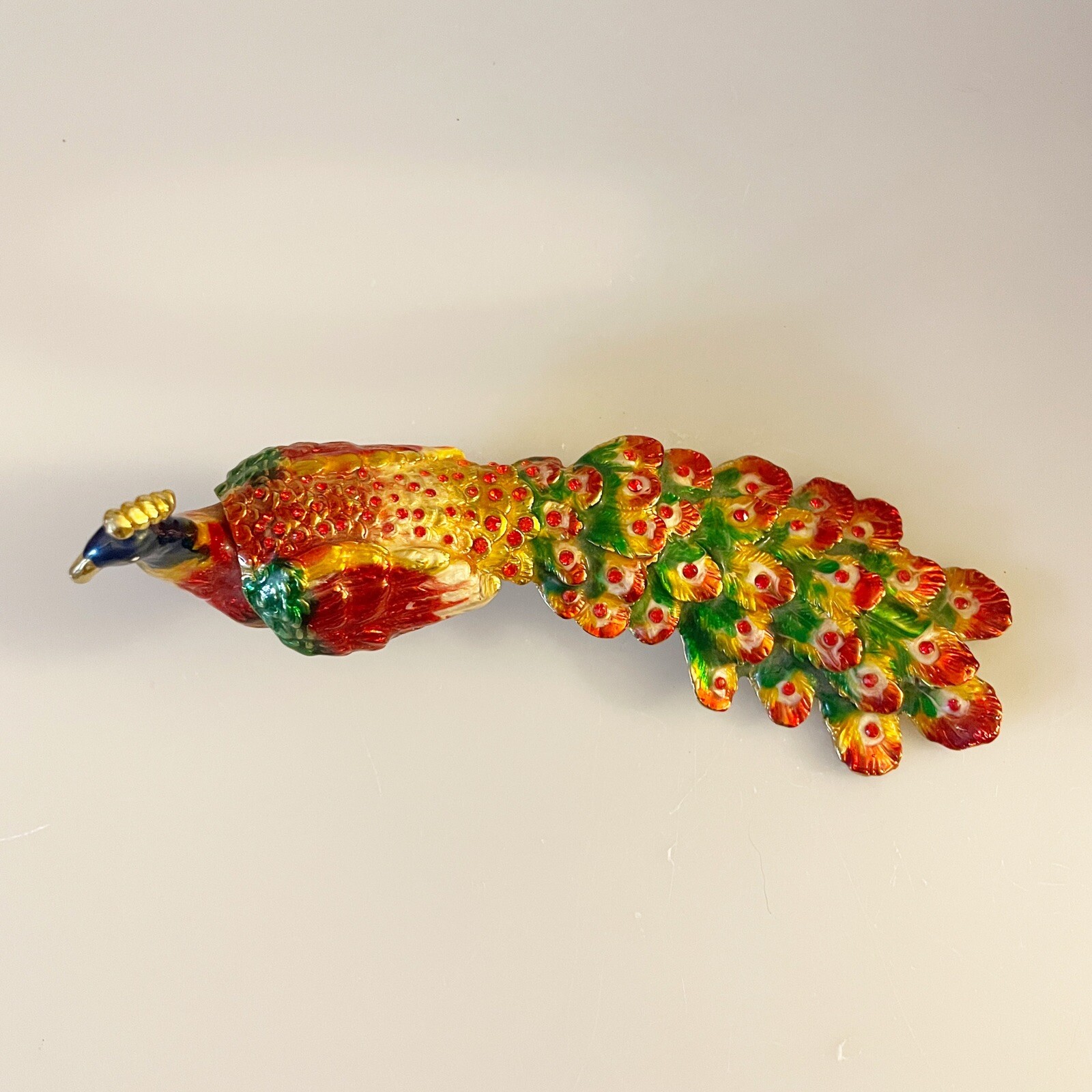 Enameled Peacock Trinket Box With Crystals No Box