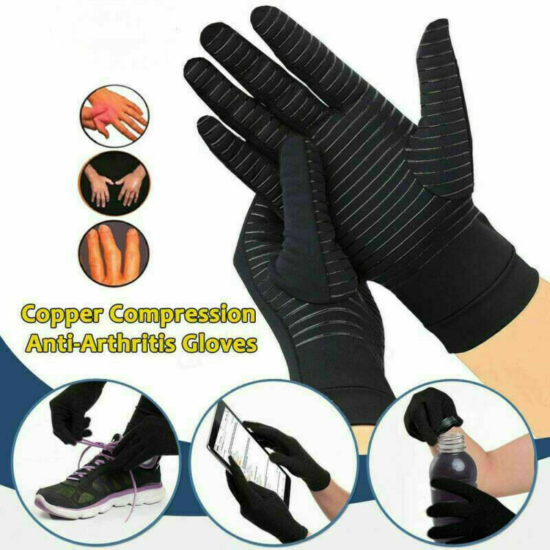 2 Pair Copper Anti-Arthritis Compression Gloves Full Finger Joint Pain Relief US