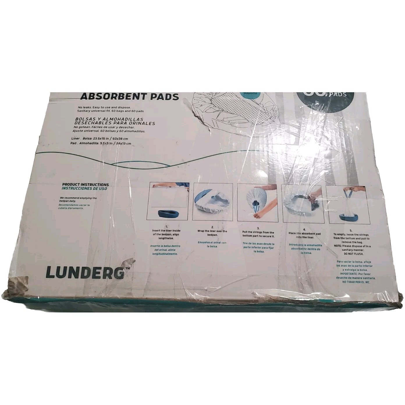 Lunderg Commode Liners with Absorbent Pads~Value Pack Medical Grade (60) Count