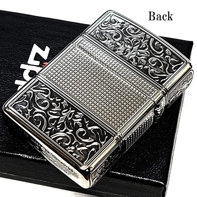 Zippo Armor Case Arabesque Antique Silver Etching 4 Sided Processing Lighter