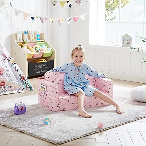 Kids Fold Out Couch 2-in-1 Children Convertible Sofa to Lounger with Soft