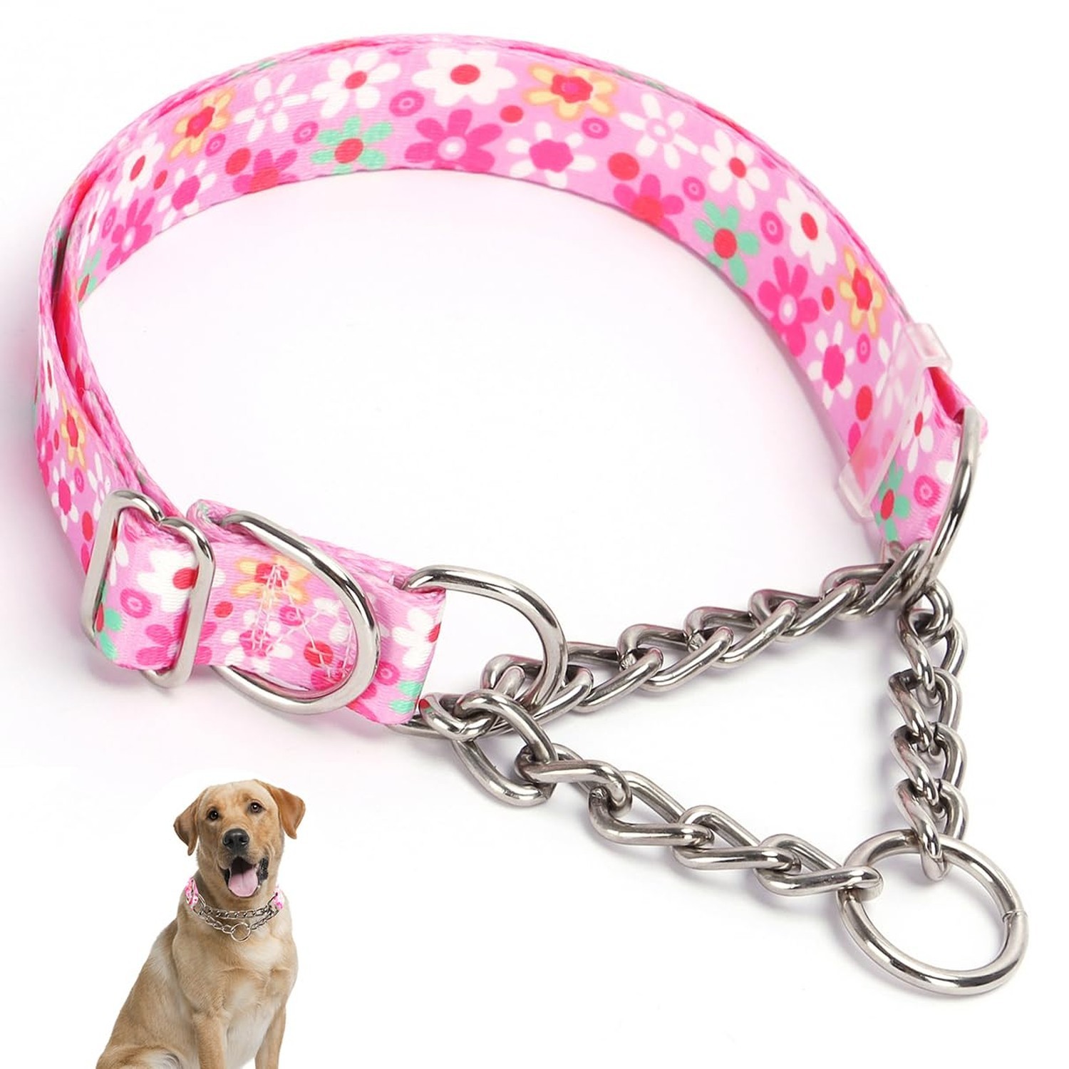 Stainless Steel Chain Martingale Dog Collar, No Pull Slip Cinch Choker Choke ...