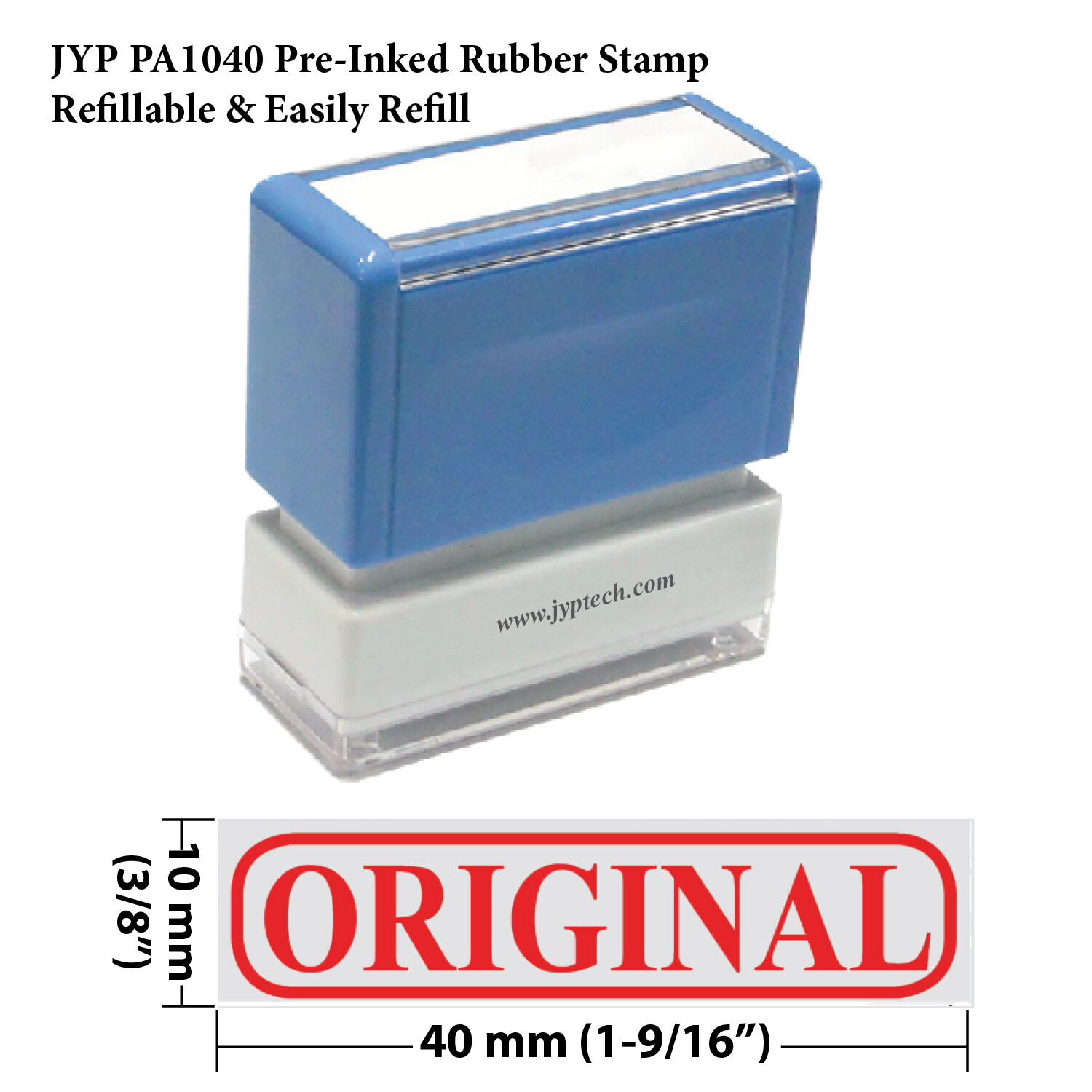 Original w. Frame- JYP PA1040 Pre-Inked Rubber Stamp (Red Ink)