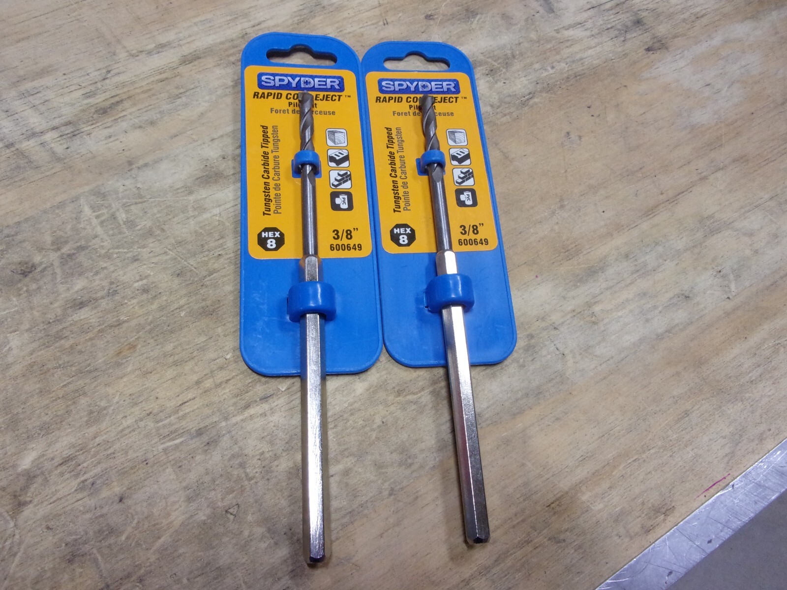 2 NEW SPYDER RAPID CORE EJECT TUNGSTEN/CARBIDE PILOT BITS (HEX 8)  3/8" #600649
