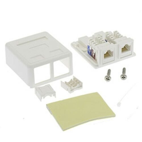 2 Port Cat5e RJ45 Keystone Jack Network Cable Wall Surface Mount Box White