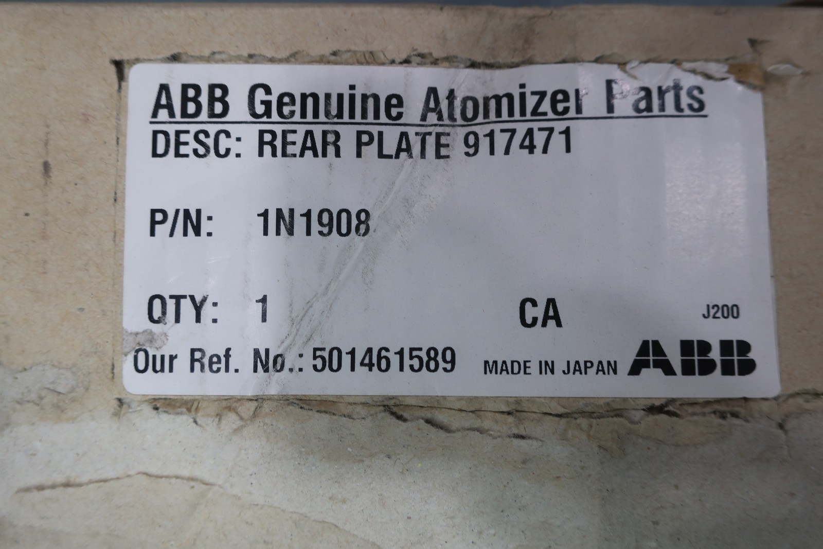 Abb 1N1908 Rear Plate Assembly