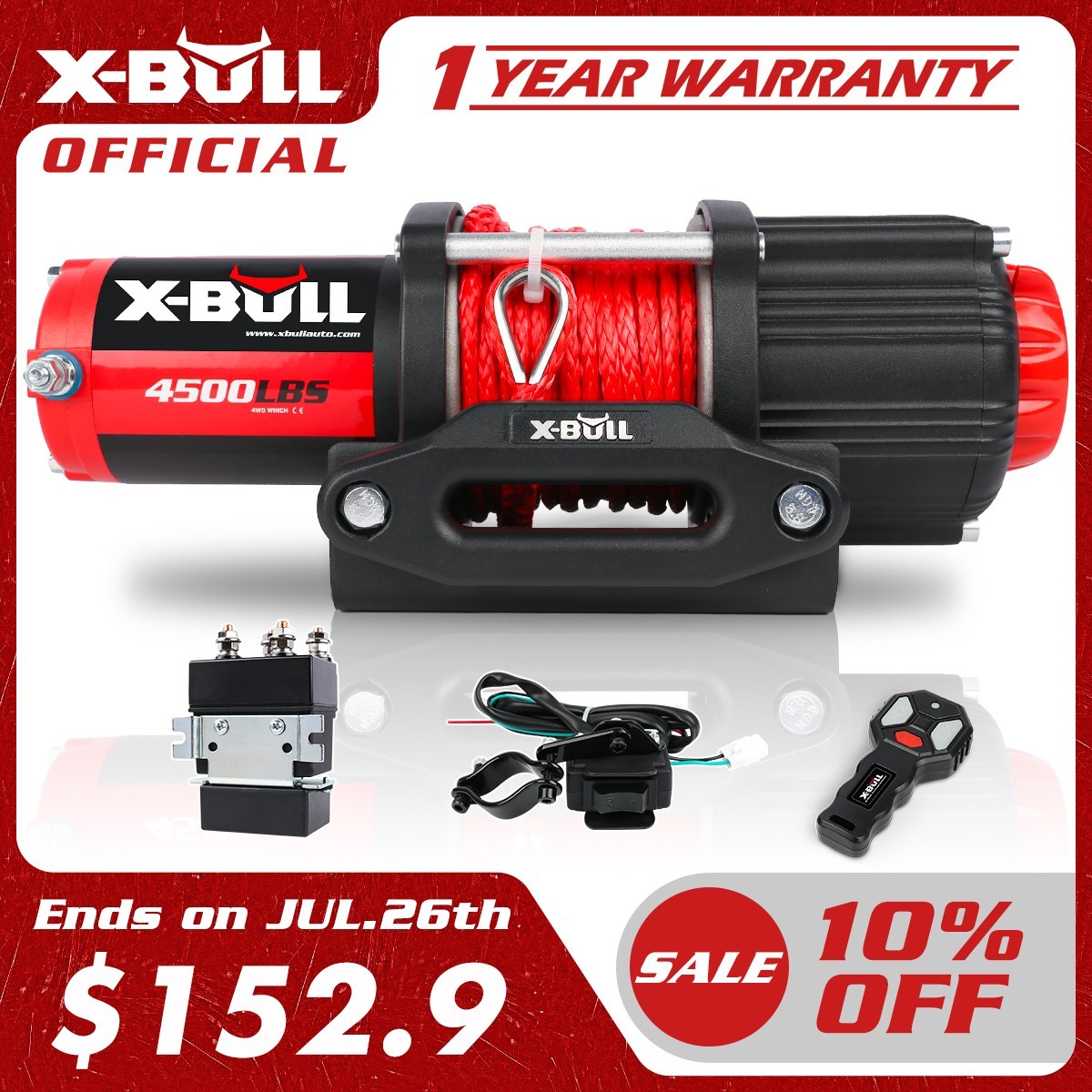 X-BULL Electric Winch 4500LB 12V Synthetic Rope ATV UTV Boat 4X4 Wireless Remote