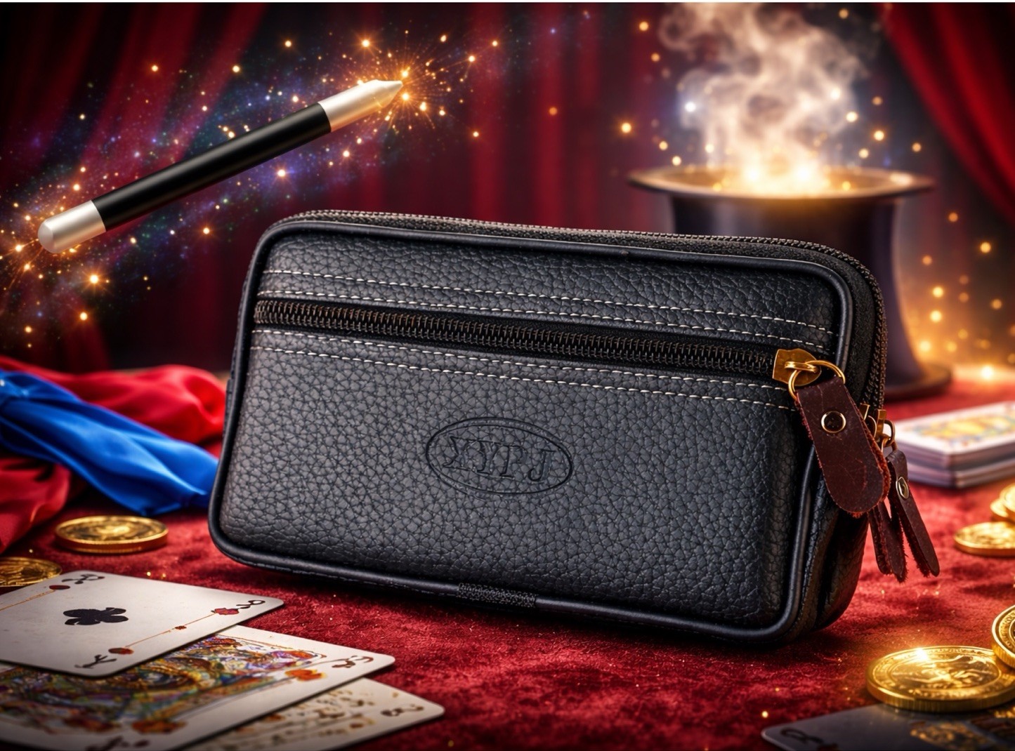Magicians close up bag- purse.  Holds deck of cards, Coins and apparatus roomy!