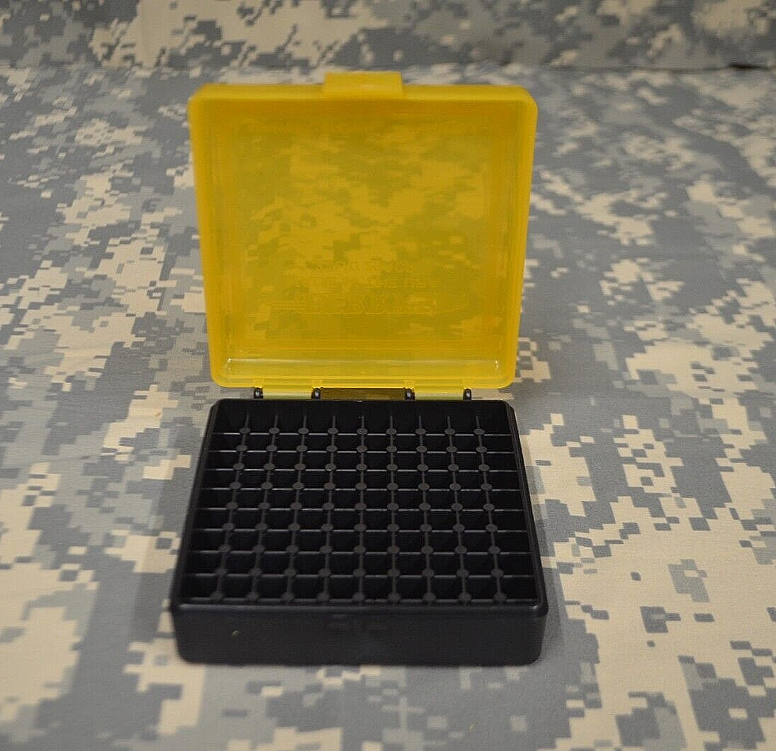 22 lr Ammo Box / Case / Storage (100) Round .22LR, .25 ACP (YELLOW TOP)