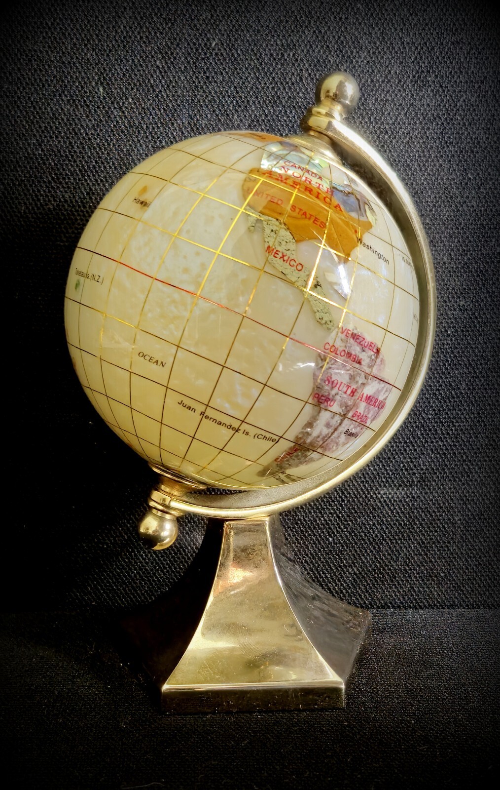 Inlay Gemstone Globe 3" White Opal Ocean