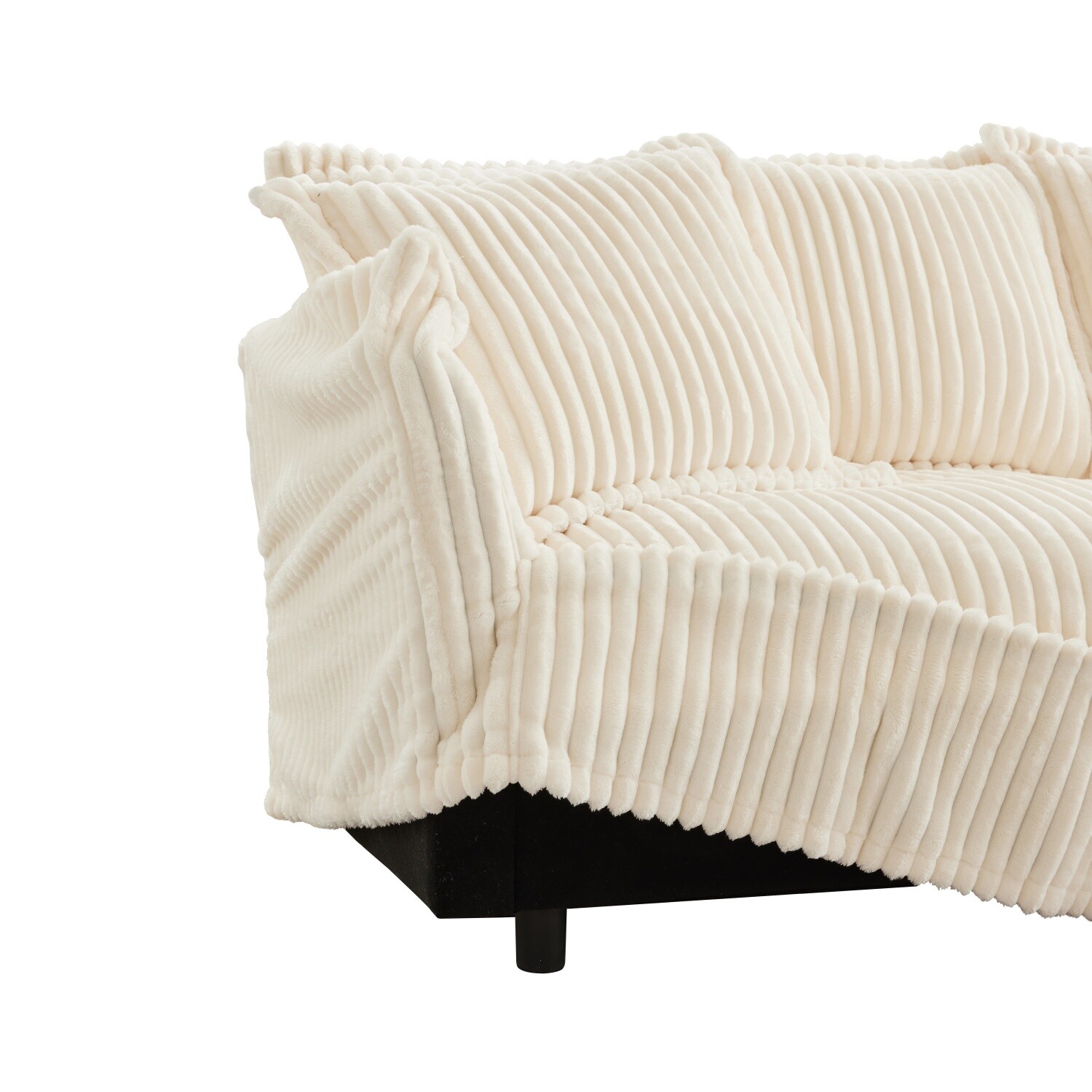 Single Sofa Corduroy Upholstered Armchair Living Room Furniture w/ Pillow Cream