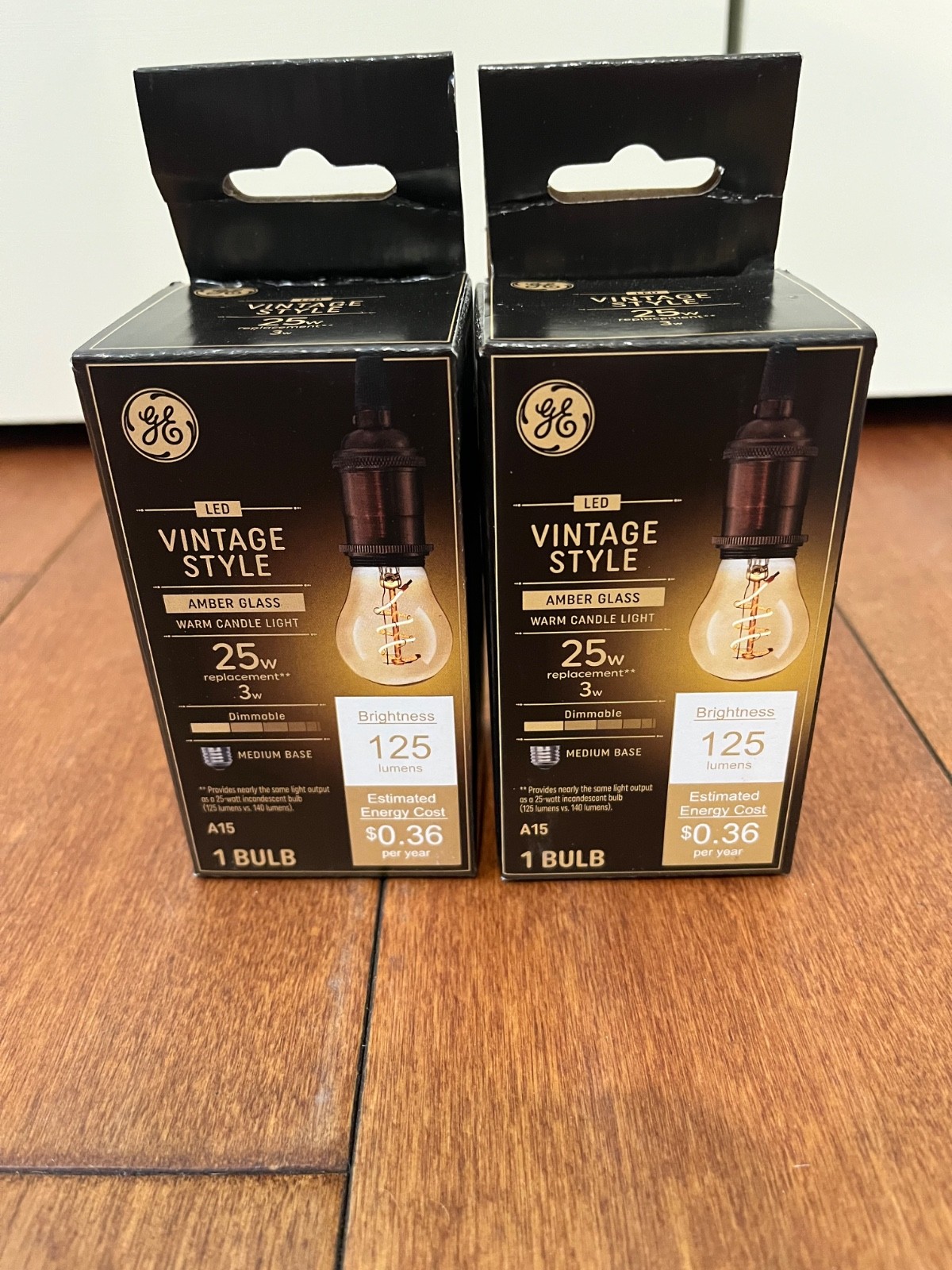GE 36501 Dimmable LED Vintage Style A15 25W  125-Lumen,Amber Glass Warm 2 Pack