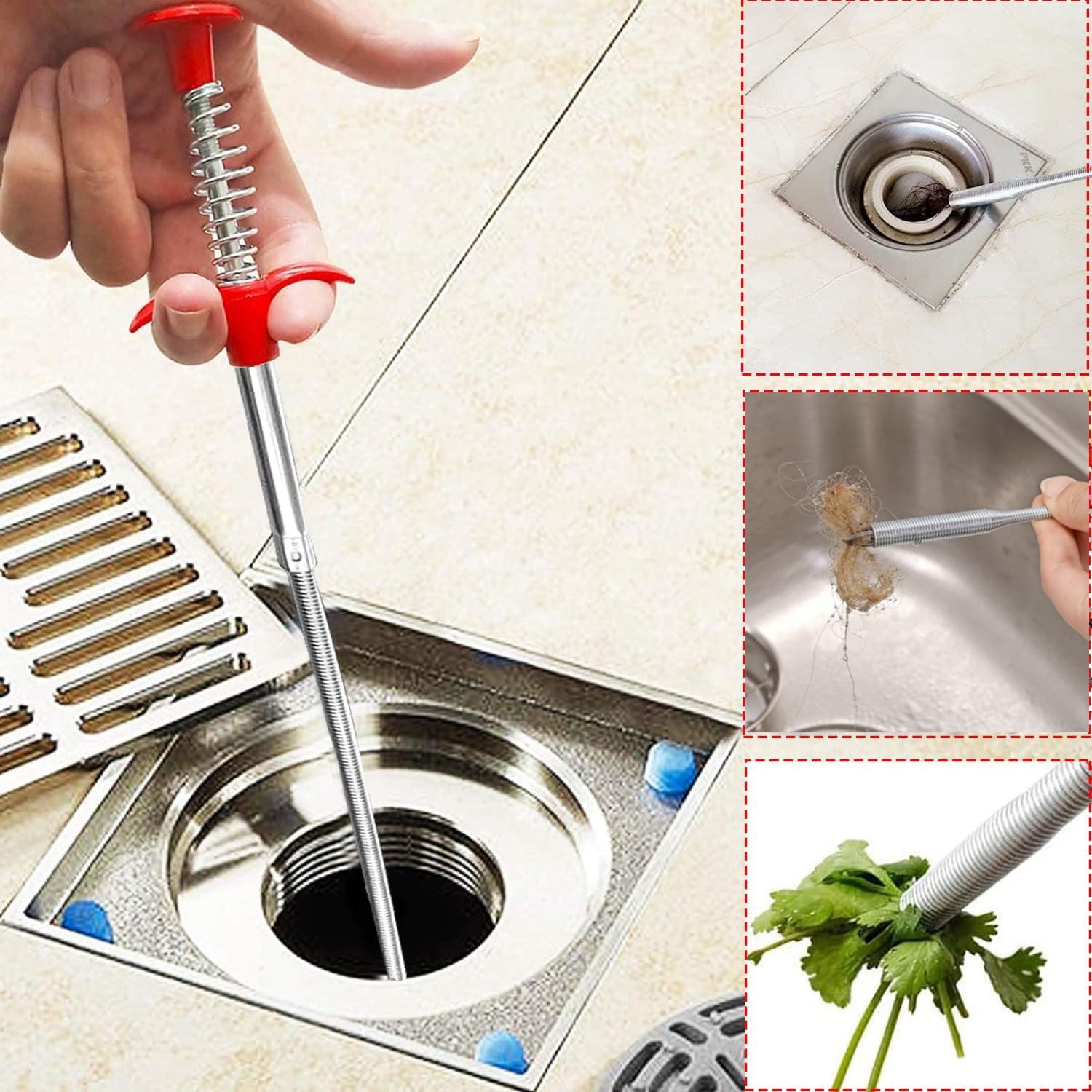 Flexible Claw Grabber Pickup Tool with 4 Claws, Drain Snake Hair Silver, red